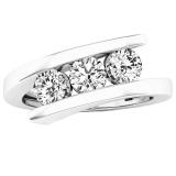 0.95 Carat (ctw) 10K White Gold Round Diamond Ladies Bridal 3 Stone Engagement Ring 1 CT
