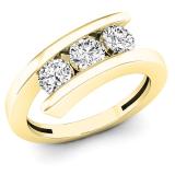 0.95 Carat (ctw) 10K Yellow Gold Round Diamond Ladies Bridal 3 Stone Engagement Ring 1 CT