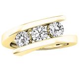 0.95 Carat (ctw) 10K Yellow Gold Round Diamond Ladies Bridal 3 Stone Engagement Ring 1 CT