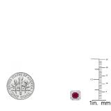 Sterling Silver 4 MM Cushion Ruby And Baguette & Round White Diamond Ladies Stud Earrings