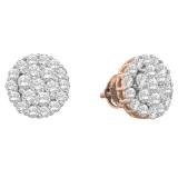 2.00 Carat (ctw) 10K Rose Gold Round White Diamond Ladies Cluster Flower Earrings