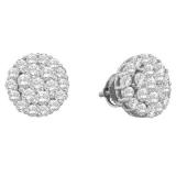 2.00 Carat (ctw) 10K White Gold Round White Diamond Ladies Cluster Flower Earrings