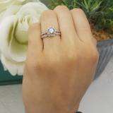 18K Rose Gold 5.5 MM Cushion Aquamarine & Round Diamond Ladies Halo Engagement Ring Set
