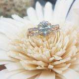 18K Rose Gold 5.5 MM Cushion Aquamarine & Round Diamond Ladies Halo Engagement Ring Set