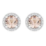 Sterling Silver 6 MM Each Round Morganite & White Cubic Zirconia Ladies Halo Style Stud Earrings