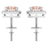 Sterling Silver 6 MM Each Round Morganite & White Cubic Zirconia Ladies Halo Style Stud Earrings