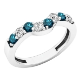 0.50 Carat (ctw) 10K White Gold Round Blue & White Diamond Ladies Wedding Band Guard Ring