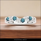 0.50 Carat (ctw) 10K White Gold Round Blue & White Diamond Ladies Wedding Band Guard Ring