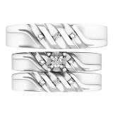 0.06 Carat (ctw) 10K White Gold Round White Diamond Men & Women's Trio Bridal Set