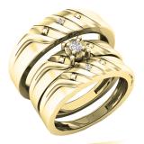 0.06 Carat (ctw) 10K Yellow Gold Round White Diamond Men & Women's Trio Bridal Set
