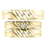0.06 Carat (ctw) 10K Yellow Gold Round White Diamond Men & Women's Trio Bridal Set