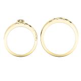 0.06 Carat (ctw) 14K Yellow Gold Round White Diamond Men & Women's Trio Bridal Set