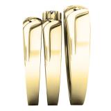 0.06 Carat (ctw) 14K Yellow Gold Round White Diamond Men & Women's Trio Bridal Set