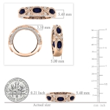 10K Rose Gold 5X3 MM Each Oval Blue Sapphire & Round White Diamond Ladies Stackable Wedding Band