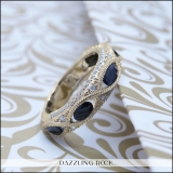 10K Yellow Gold 5X3 MM Each Oval Blue Sapphire & Round White Diamond Ladies Stackable Wedding Band