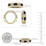10K Yellow Gold 5X3 MM Each Oval Blue Sapphire & Round White Diamond Ladies Stackable Wedding Band