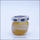 18K White Gold 5X3 MM Each Oval Blue Sapphire & Round White Diamond Ladies Stackable Wedding Band