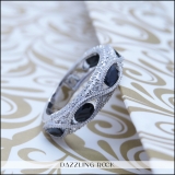 18K White Gold 5X3 MM Each Oval Blue Sapphire & Round White Diamond Ladies Stackable Wedding Band
