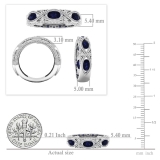 18K White Gold 5X3 MM Each Oval Blue Sapphire & Round White Diamond Ladies Stackable Wedding Band