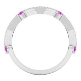 10K White Gold Round Pink Sapphire & White Diamond Ladies Vintage Style Stackable Wedding Band Ring
