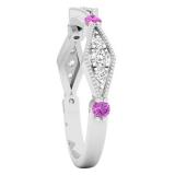 10K White Gold Round Pink Sapphire & White Diamond Ladies Vintage Style Stackable Wedding Band Ring