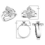 1.00 Carat (ctw) 14K White Gold MarquiseBaguette & Round Diamonds Fashion Right Hand Ring 1 CT