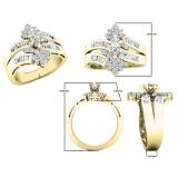 1.00 Carat (ctw) 14K Yellow Gold MarquiseBaguette & Round Diamonds Fashion Right Hand Ring 1 CT