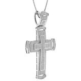 1.60 Carat (ctw) Sterling Silver Round Diamond Mens Hip Hop Religious Cross Pendant 1 1/2 CT