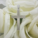 0.73 Carat (ctw) Sterling Silver Round White Diamond Mens Hip Hop Religious Cross Pendant 3/4 CT