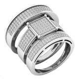 0.62 Carat (ctw) 10K White Gold White Diamond Men's & Women's Engagement Ring Trio Bridal Set