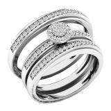 0.35 Carat (ctw) Sterling Silver Round White Diamond Men & Womens Micro Pave Engagement Ring Trio Bridal Set 1/3 CT