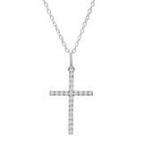 0.06 Carat (ctw) 10K White Gold Round Diamond Ladies Cross Pendant (Silver Chain Included)