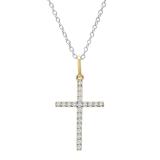 0.06 Carat (ctw) 10K Yellow Gold Round Diamond Ladies Cross Pendant (Silver Chain Included)
