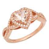 14K Rose Gold 7 MM Heart Morganite & Round White Diamond Ladies Swirl Halo Engagement Ring