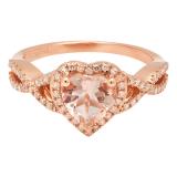 14K Rose Gold 7 MM Heart Morganite & Round White Diamond Ladies Swirl Halo Engagement Ring