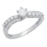 0.50 Carat (ctw) 10K White Gold Round Diamond Wave Ladies Promise Engagement Ring 1/2 CT
