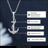 0.10 Carat (ctw) Sterling Silver Round Diamond Ladies Anchor Pendant 1/10 CT (Silver Chain Included)