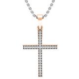 0.10 Carat (ctw) 10K Rose Gold Round Diamond Ladies Cross Pendant 1/10 CT (Silver Chain Included)