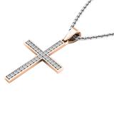 0.10 Carat (ctw) 10K Rose Gold Round Diamond Ladies Cross Pendant 1/10 CT (Silver Chain Included)
