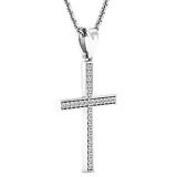 0.10 Carat (ctw) 10K White Gold Round Diamond Ladies Cross Pendant 1/10 CT (Silver Chain Included)