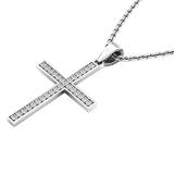 0.10 Carat (ctw) 10K White Gold Round Diamond Ladies Cross Pendant 1/10 CT (Silver Chain Included)