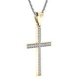 0.10 Carat (ctw) 10K Yellow Gold Round Diamond Ladies Cross Pendant 1/10 CT (Silver Chain Included)