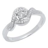 0.10 Carat (ctw) 10K White Gold Round White Diamond Ladies Swirl Promise Engagement Ring 1/10 CT