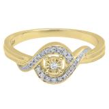 0.10 Carat (ctw) 10K Yellow Gold Round White Diamond Ladies Swirl Promise Engagement Ring 1/10 CT