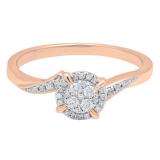0.20 Carat (ctw) 10K Rose Gold Round Diamond Ladies Twisted Swirl Cluster Engagement Ring 1/5 CT