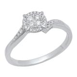 0.20 Carat (ctw) 10K White Gold Round Diamond Ladies Twisted Swirl Cluster Engagement Ring 1/5 CT