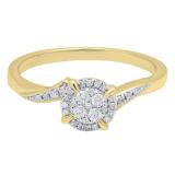 0.20 Carat (ctw) 10K Yellow Gold Round Diamond Ladies Twisted Swirl Cluster Engagement Ring 1/5 CT