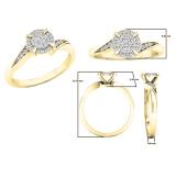 0.20 Carat (ctw) 10K Yellow Gold Round Diamond Ladies Twisted Swirl Cluster Engagement Ring 1/5 CT