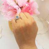 Sterling Silver 8 MM Round Blue Topaz & White Diamond Halo Split Shank Bridal Engagement Ring