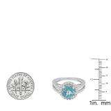 Sterling Silver 8 MM Round Blue Topaz & White Diamond Halo Split Shank Bridal Engagement Ring